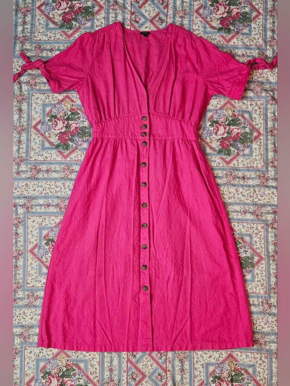 Buffalo Hot Pink Button-Down Linen Midi Dress